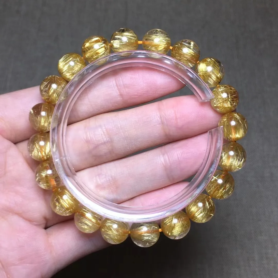 

9mm Natural Gold Rutilated Quartz Bracelet Jewelry For Women Man Beauty Wealth Crystal Energy Beads Stone Gemstone Strands AAAAA