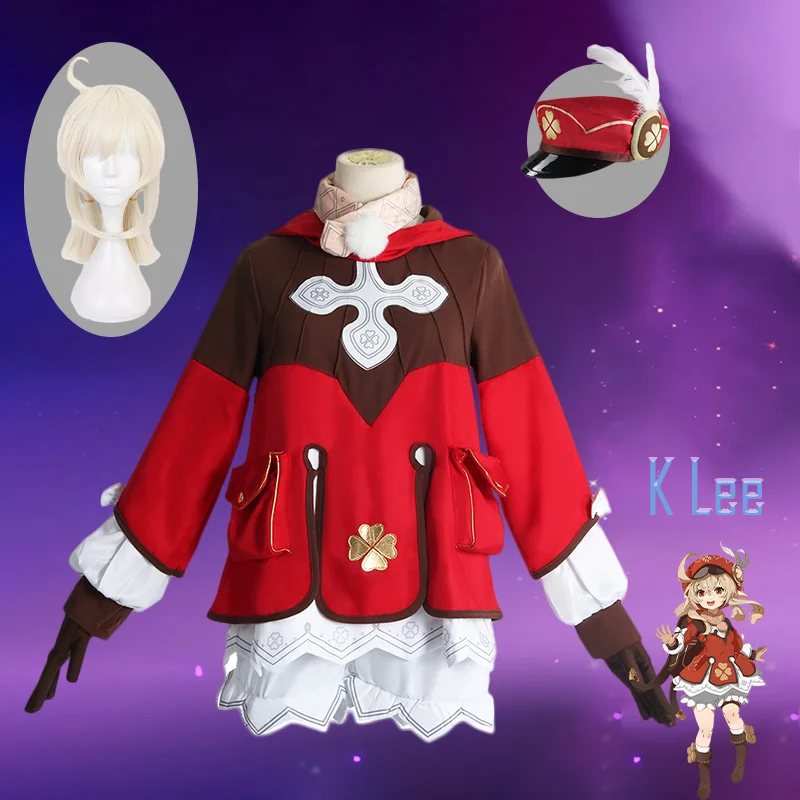 

Костюм для косплея Genshin Impact Klee, Униформа, парик для косплея, Аниме Костюмы в китайском стиле на Хэллоуин для женщин, игра Ke li