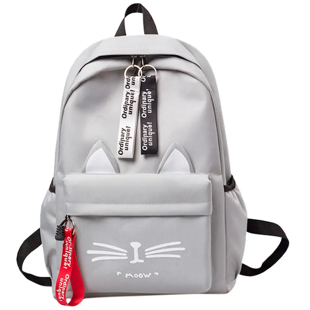 

2022 Fashion Cute Cartoon Cat Ears School Bags for Teenage Girls Nylon Backpack Schoolbag Women Famale Student Bookbag