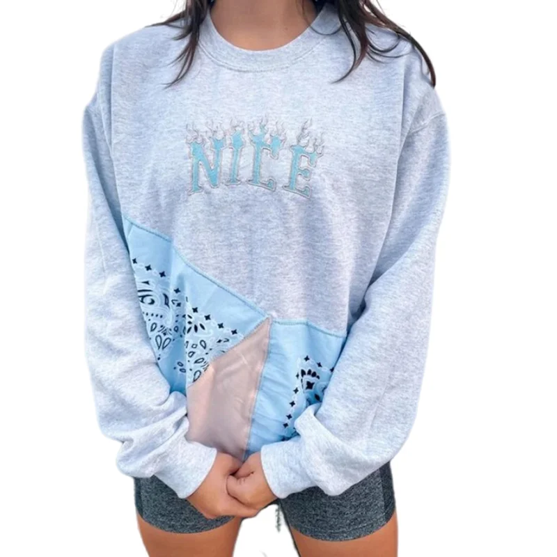 

2021 New Spring Pullovers Fashion Printing Patchwork Long-Sleeve Loose Women's Sweatshirts Autumn Winter Ladies Streetwear Tops