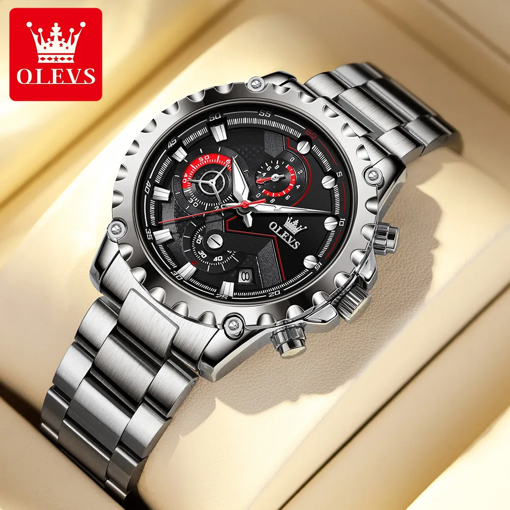 

OLEVS Watches Mens Top Brand Luxury Clock Casual Stainless Steel 24Hour Moon Phase Men Watch Sport Waterproof Quartz Chronograph