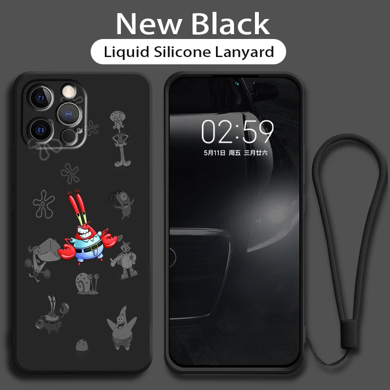 

Spongebob Friends Cute Case For Apple iPhone 14 13 12 Mini 11 Pro XS MAX XR X 8 7 SE Plus Liquid Rope Phone Cover Shell