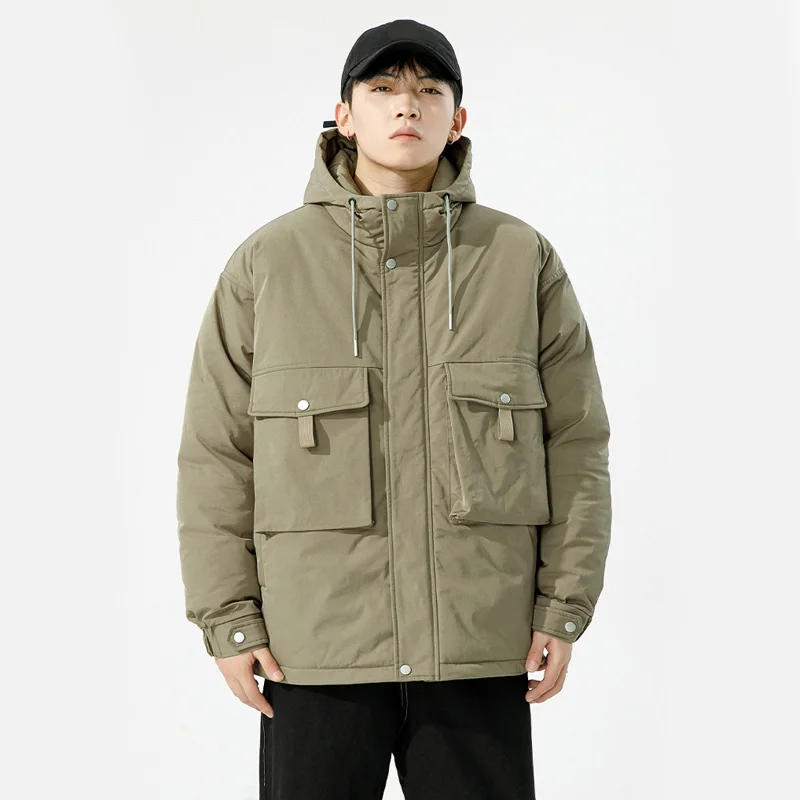 Didiboer Autumn and Winter Men's Hooded Jackets Mens Loose Pockets Parkas Casual Warm Parkas Jacket Cotton Coats Men Clothing