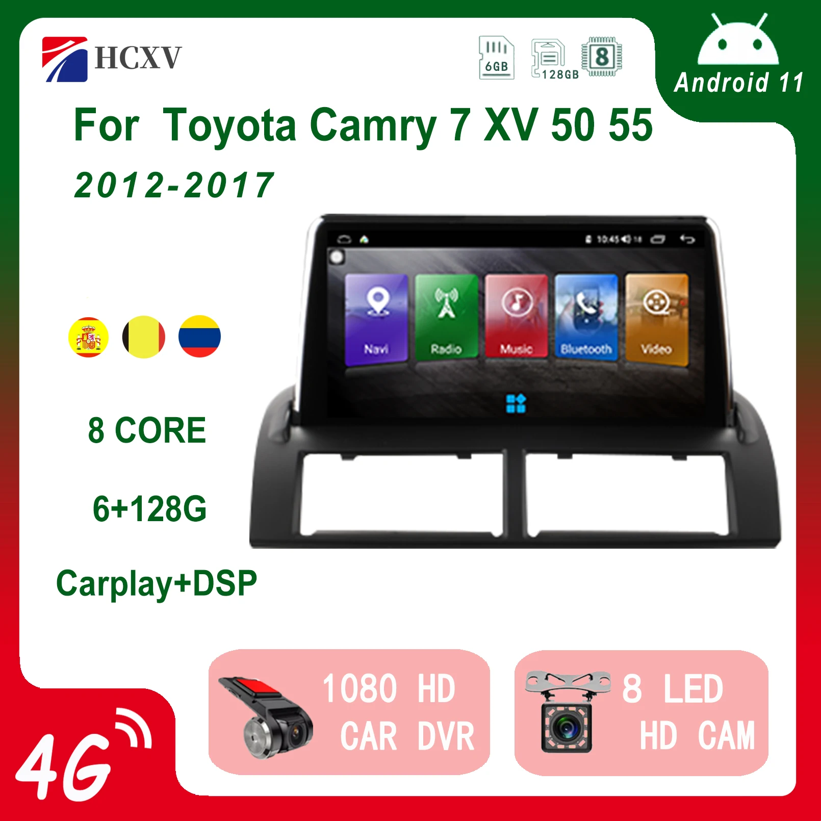 

Автомобильный радиоприемник HCXV Android, стерео для Toyota Camry 7 XV 50 55 Автомобильная навигационная и мультимедийная система, Dvd-плеер, аудио, Gps, радио