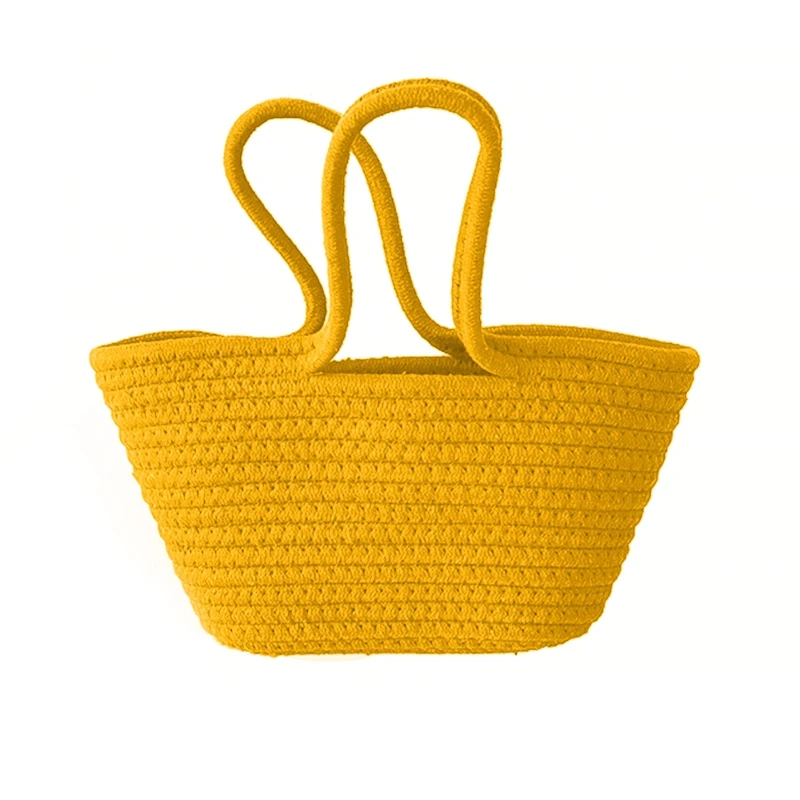 

Solid Color Basket Bag Large Shoulder Bag Summer Handmade Handbag Beach Tote for Cosmetics Magazines Food Sunglasses