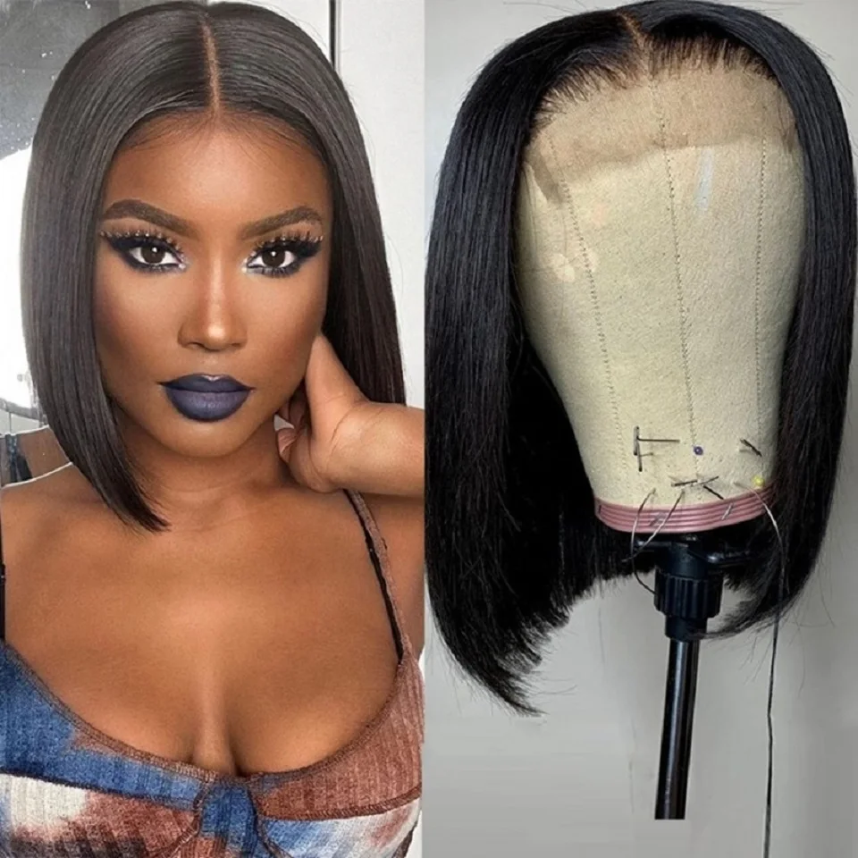 Brazilian Blunt Cut Bob Wigs Straight Lace Front Wigs Short Human Hair Bob Closure Wig Natural Hairline 13x4 Lace Frontal Wigs