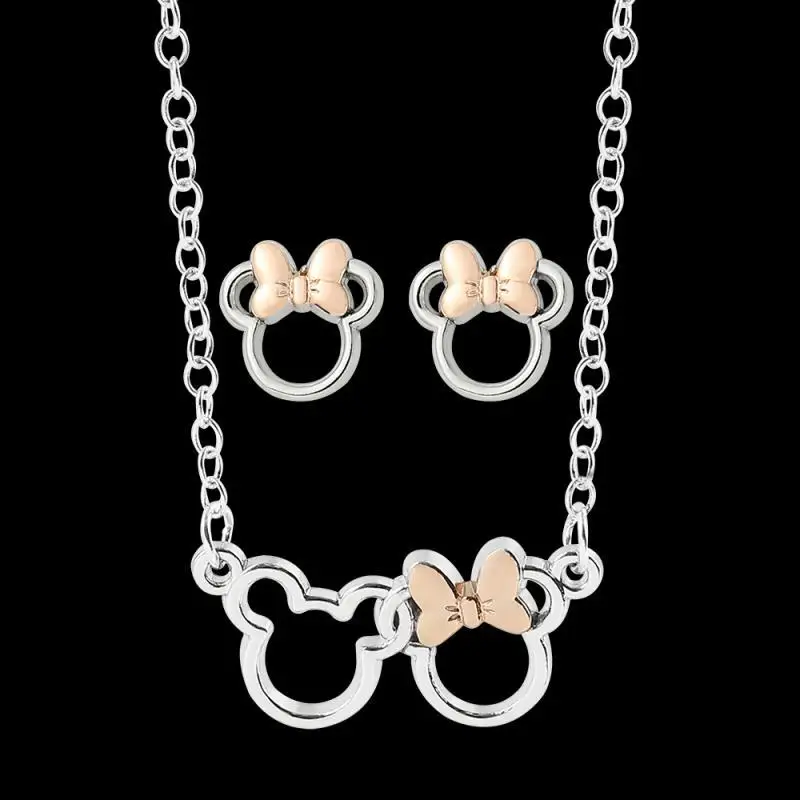 

Disney Mickey Mouse Necklace and Earrings Set Simple Mickey Pendant Necklace Fashion Jewelry for Women wholeprice