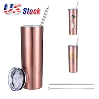 2550100pcs 20oz sublimation blank skinny tumbler rose gold 2 layers 304 stainless steel bottle vacuum cup with lid and straw