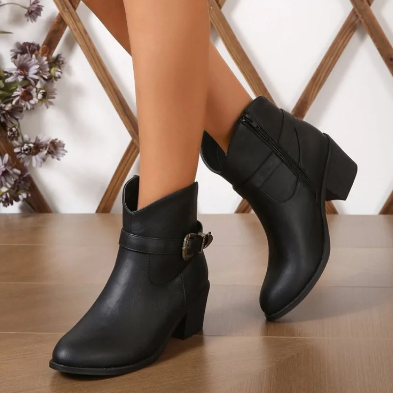 

Women Boots Female Short Boots Suede Booties British Zipper Retro Trend Naked Ankle Boots Botines Elegantes Mujer