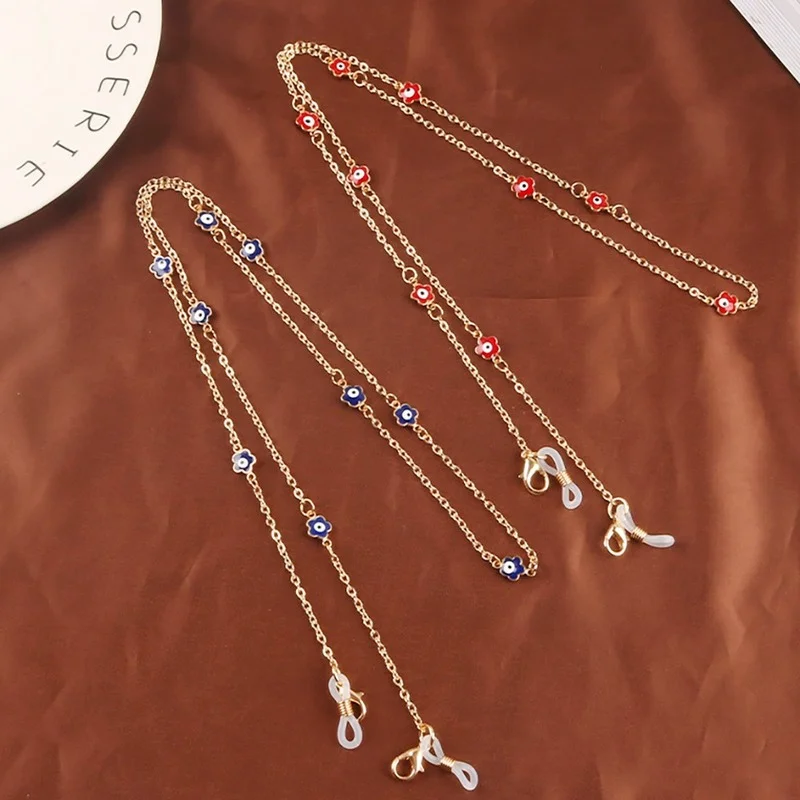 

2022 Fashion Evil Eye Non-slip Glasses Chain Lanyard Jewelry for Women Colorful Flower Beaded Sunglasses Mask Holder Neck Strap