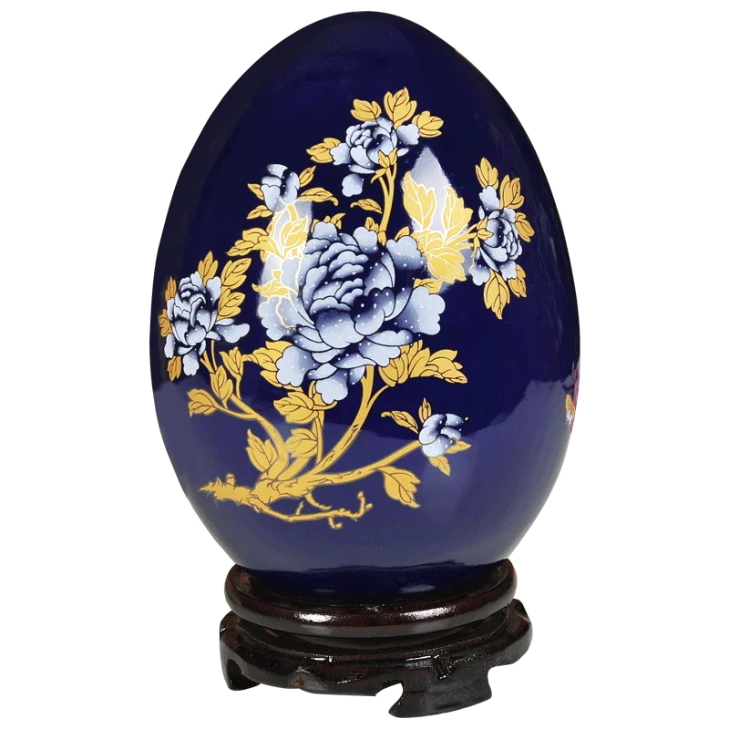 

Jingdezhen Ceramic Blue Peony Lucky Egg Vase Wedding Gifts Home Handicraft Furnishing Articles