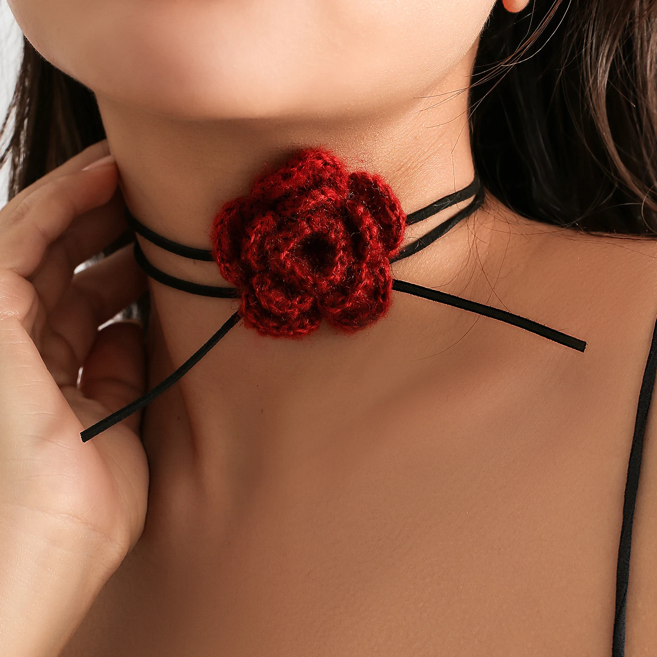 

Ingemark Romantic Goth Big Rose Flower Clavicle Chain Necklace Women Vintage Kpop Adjustable Bowknot Rope Y2K Neck Accessories