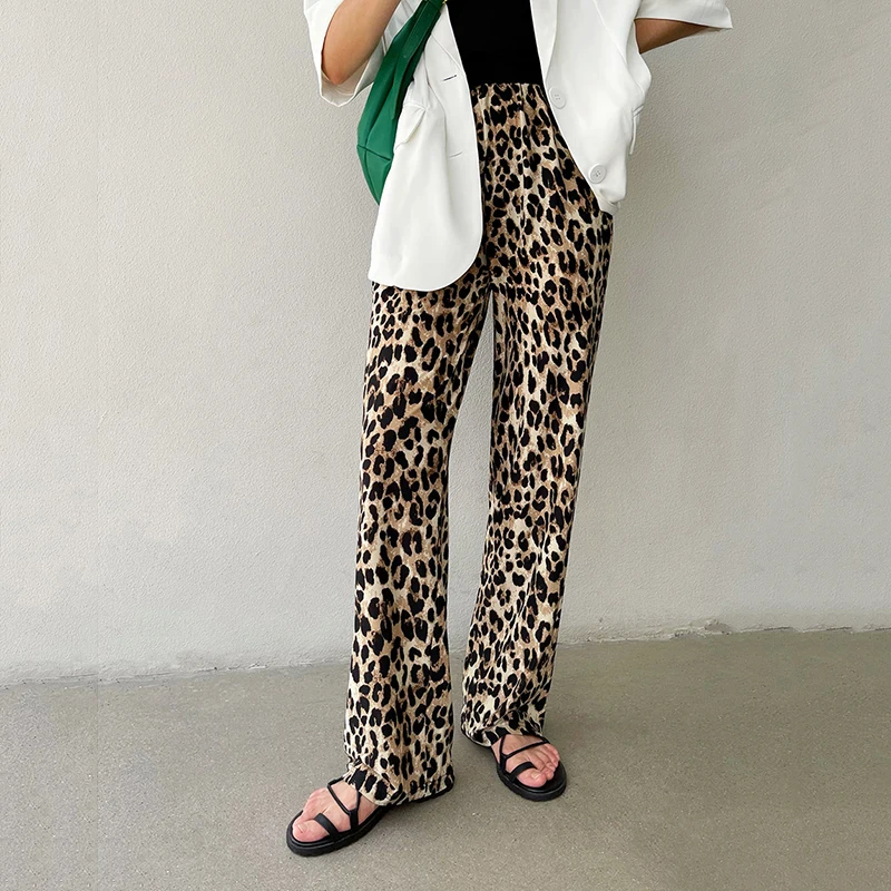 

Korean Leopard Print Wide Leg Pants Women Summer High Waist Punk Style Thin Pants Long Trousers pantalon femme