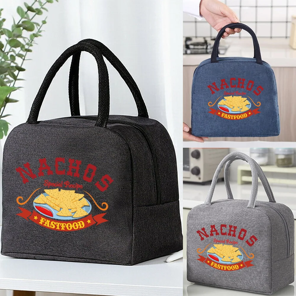 

Canvas Insulated Lunch Bag for Women Large Handbags Picnics Office Nurse Kids Biscuit Print Organizer Shopper Storage Bags