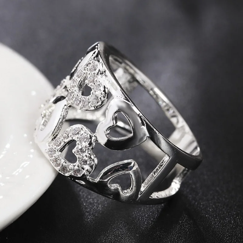 

Украшение из стерлингового серебра 925 пробы в европейском и американском стиле изысканное ажурное кольцо в форме сердца с бриллиантами под...