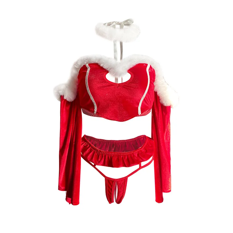 Новое женское красное бархатное сексуальное нижнее белье Рождественская