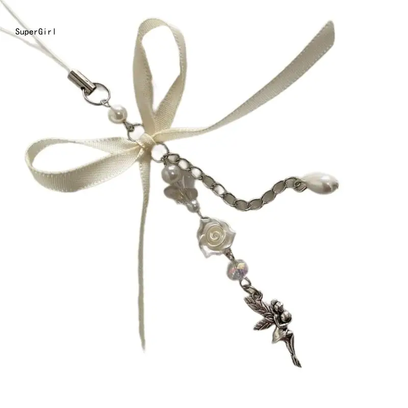 Брелок с бантом в готическом стиле цветок розы из бисера ремешок для телефона