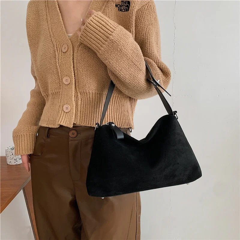 

Retro Women's Shoulder Bags High Quality Zipper 2024 Simplicity Suede Ladies Crossbody Bag Free Shipping Bolsas Femininas