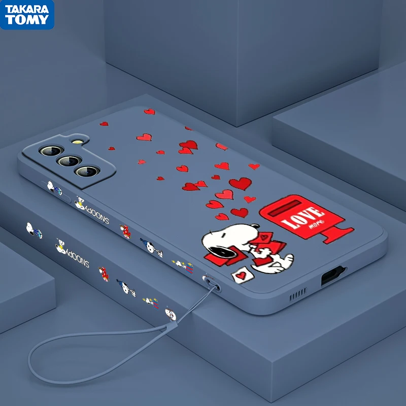 

Anime Snoopy Dog For Samsung Galaxy S22 S21 S20 S10 Note 20 10 Ultra Plus Pro FE Lite Liquid Left Rope Silicone Phone Case Capa