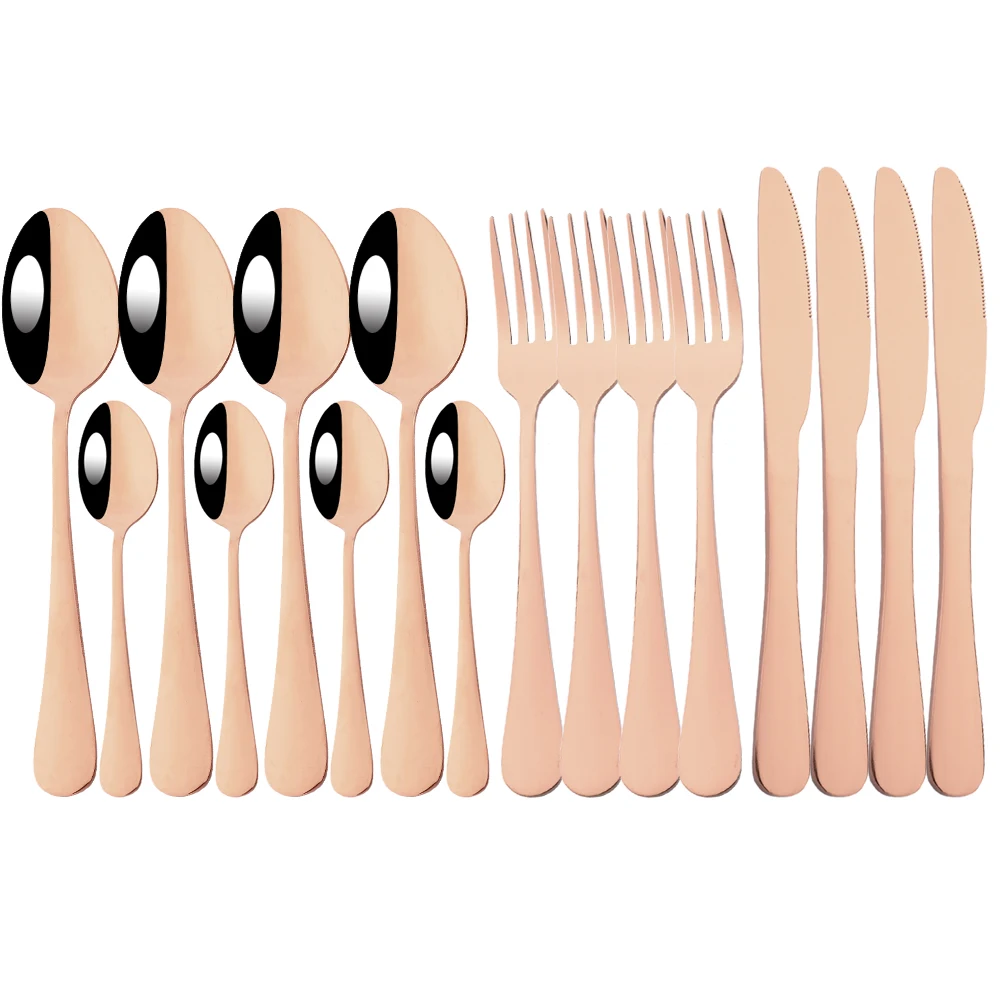 

16Pcs Rose Gold Mirror Dinnerware Stainless Steel Cutlery Set Wedding Fork Knife Coffee Spoon Tableware Flatware Silverware Set
