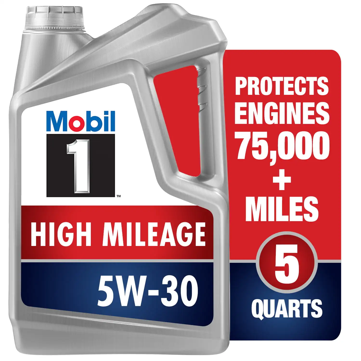 

Mobil 1 High Mileage Full Synthetic Motor Oil 5W-30, 5 qt Engine Oil Gallon Protection