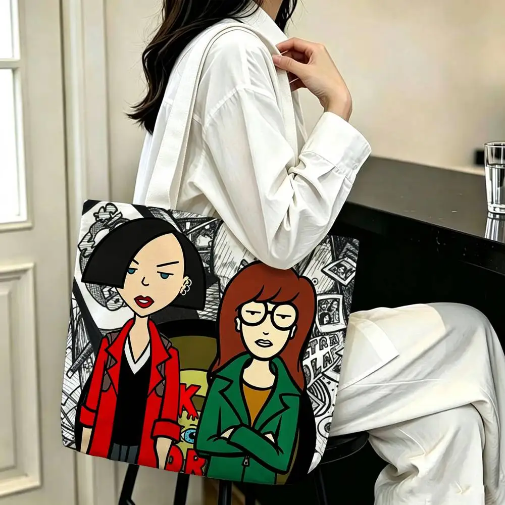 Фото Стильная сумка-шоппер Jane Lane Daria Morgendorffer с принтом, холщовая сумка через плечо, сумка для поездок на работу, сумка для мамы, сумка для покупок №2