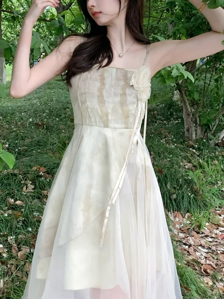 

France Vintage Strap Dress Women Summer Sexy Party Midi Dresses Female Holiday Chic High Waist Korean Fashion Dress 2022 Casual