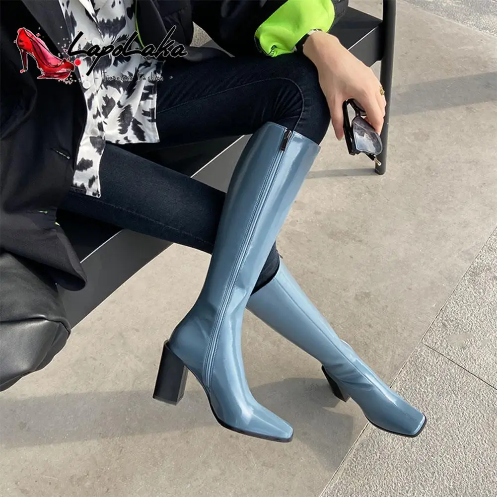 

LapoLaka 2022 Fashion Concise Style Mid Calf Boots Square Toe Thick Heel Side Zipper Office Lady Boots Autumn Winter Women Boots