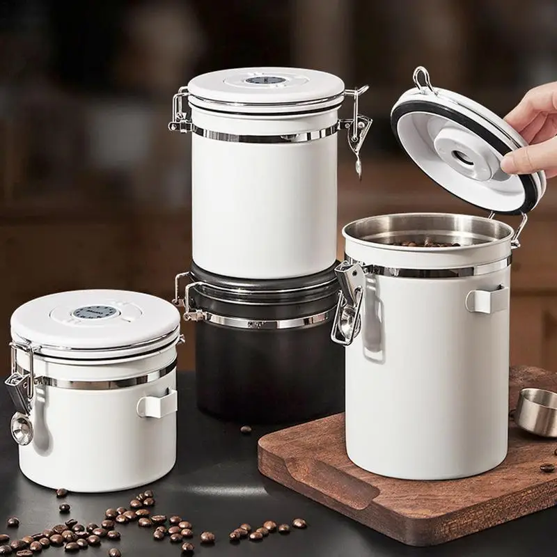 

Stainless Steel Coffee Container Airtight Tank Jar For Grounds & Beans Coffee Storage Canister With Date Tracker And Spoon