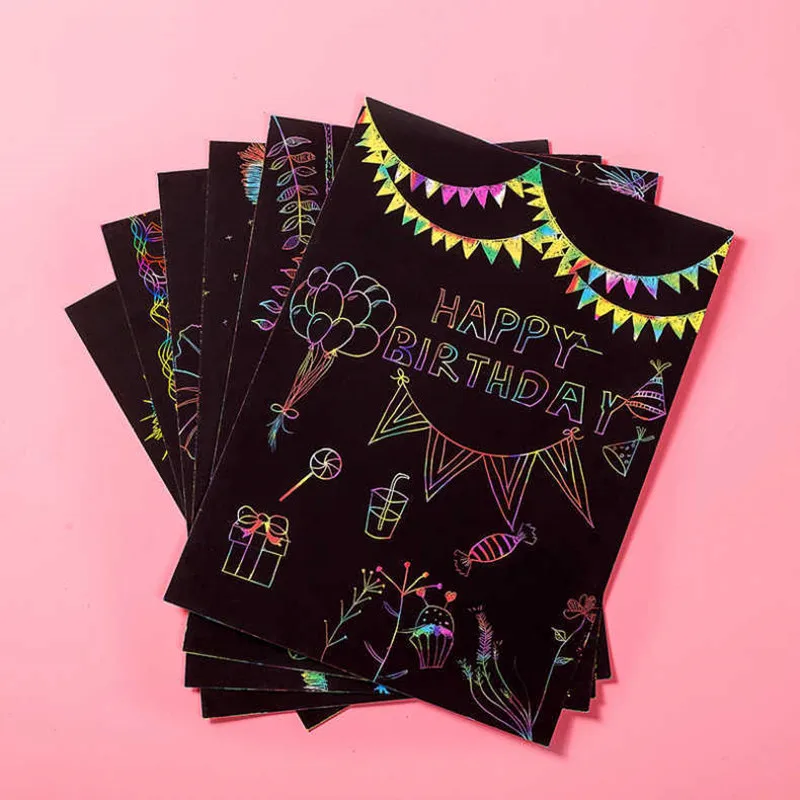 5 шт. Волшебная цветная Радужная бумага для скретч арта набор карт с трафарет