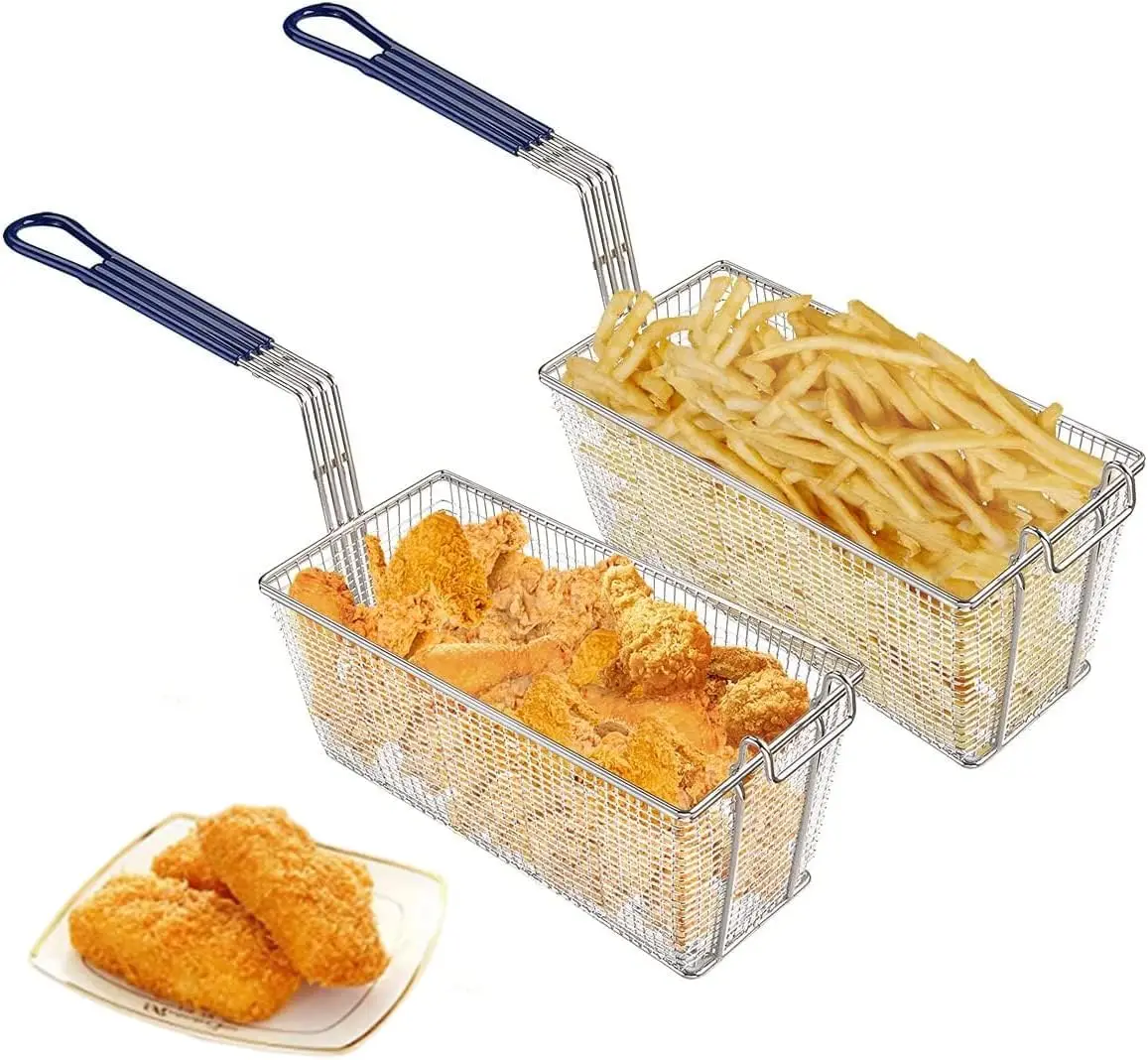 

Deep Fryer Basket, Non-Slip Handle Heavy Duty Nickel Plated Iron Construction Chip Basket,13" x 6" x 6", Commercial