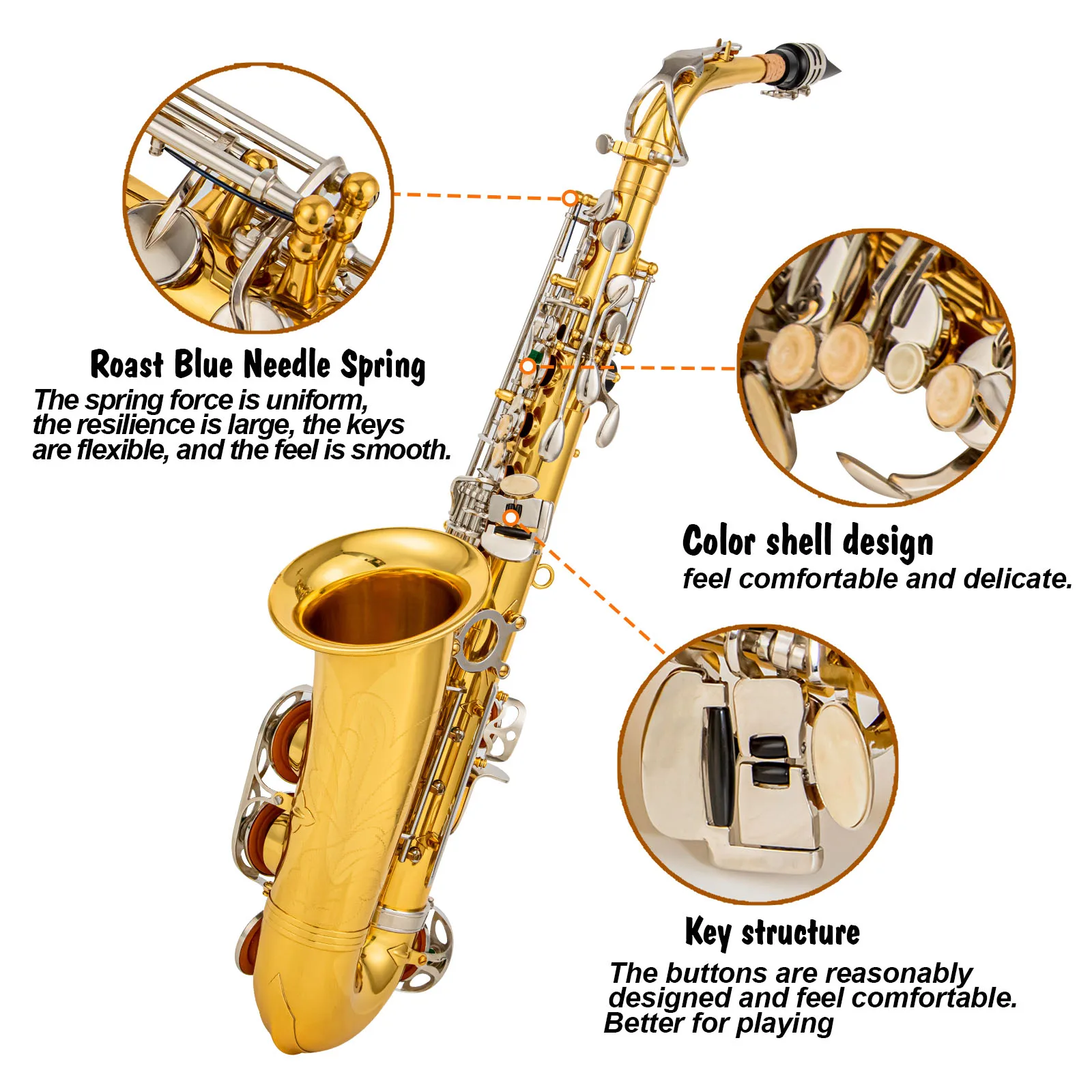Альт-саксофон minдиабэйр Eb латунный корпус резной белый Золотой серебряные ключи