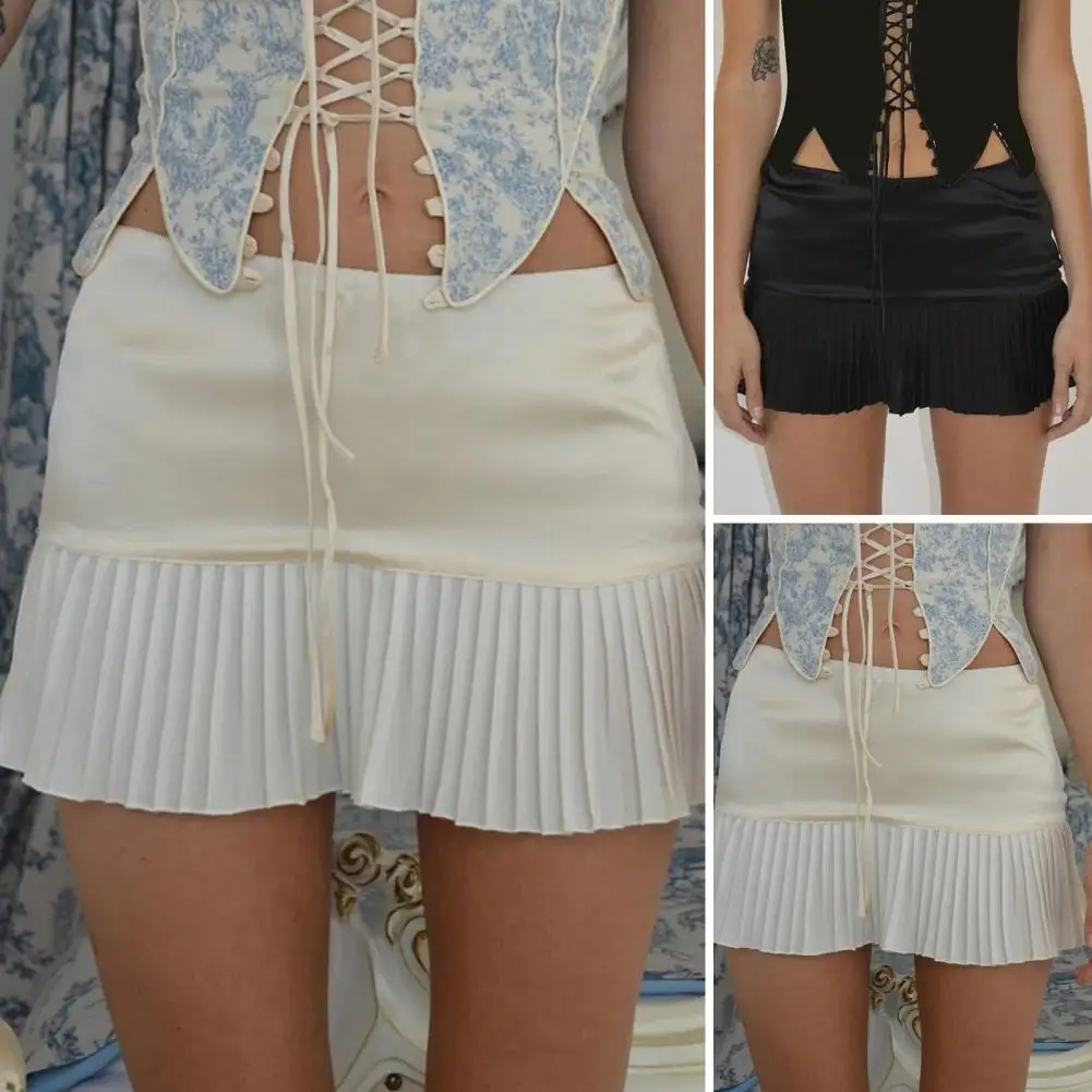

Pleated Skirt Stylish Women's Tennis Skirts Low Waist Pleated A-line Mini Skirt in Solid Colors Slim Fit Casual Above Knee