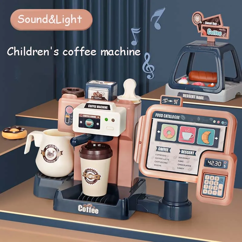 

Kids Coffee Machine Toy Set Kitchen Toys Simulation Food Bread Coffee Cake Pretend Play Shopping Cash Register Toys For Children