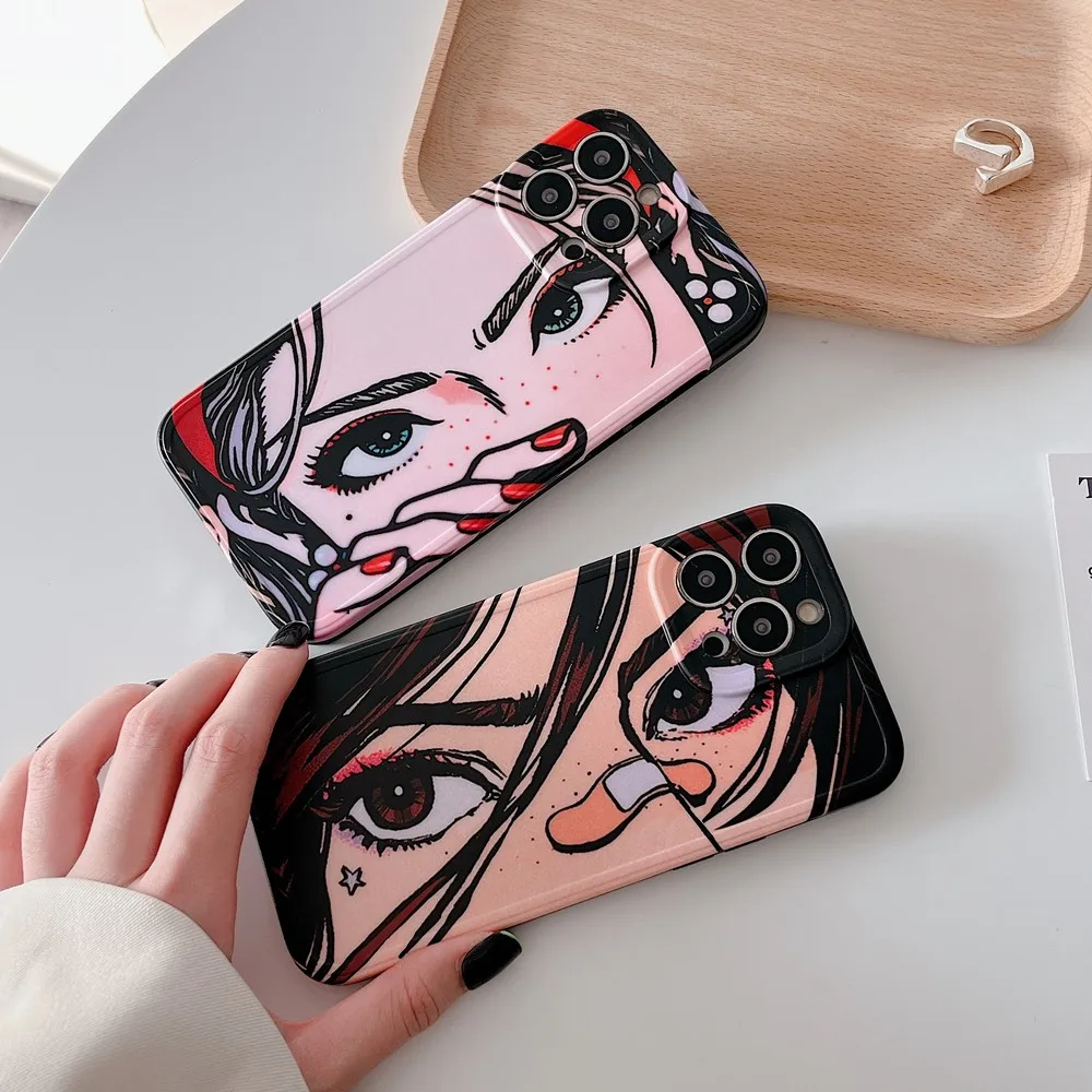 

Motorcycle Girl's Eyes Pattern IMD Case For IPhone 13ProMax 13 XS X XR XSMAX 12Pro 12 11ProMax 11 7 8Plus Antiskid Soft Shell