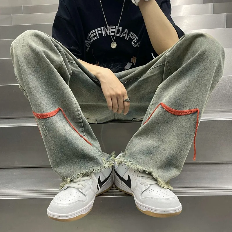 Ripped Jeans Men and Women's Same Style High Street Hip-hop Straight Pants Men Ripped Jeans Y2k Retro Pants Jeans Jeans for Men