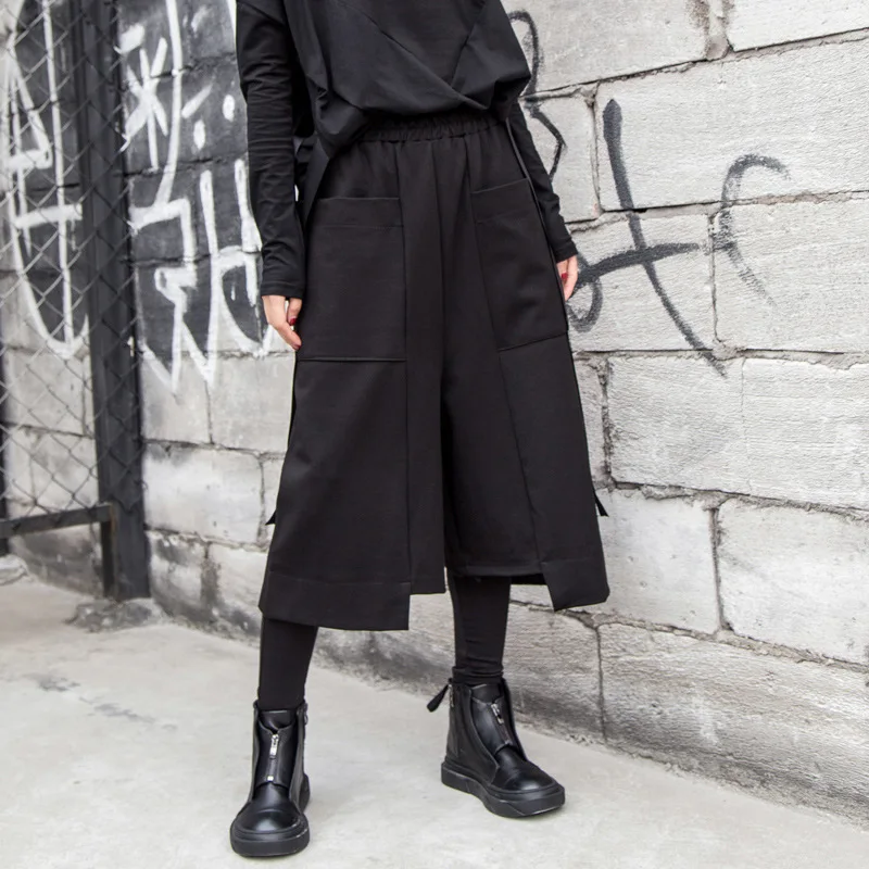

SuperAen 2022 Wide-leg Calf-Length Pants Spring Autumn New Casual Loose Straight Black Streetwear Women