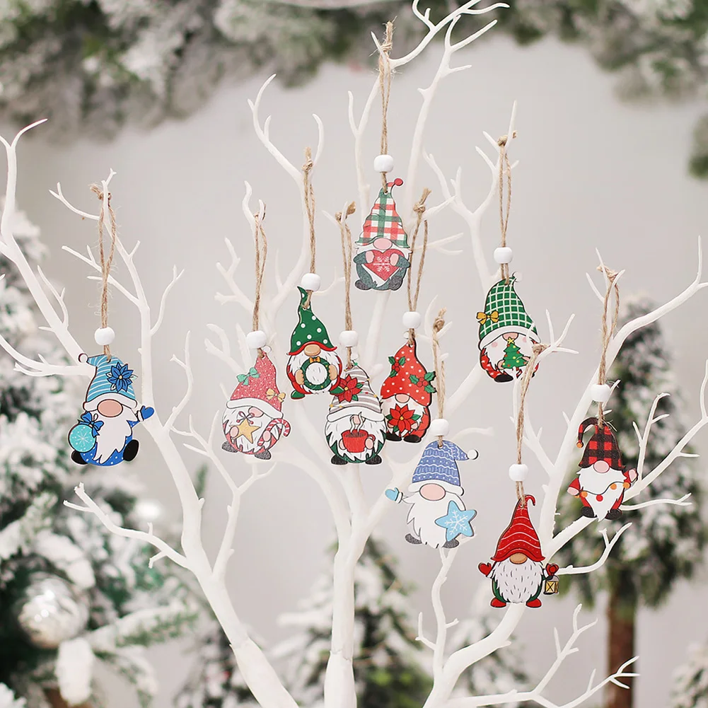 

12x Christmas Tree Decorations Wood Pendant Xmas Faceless Doll Hanging Pendant Ornament Xmas Decoration New Year Gift