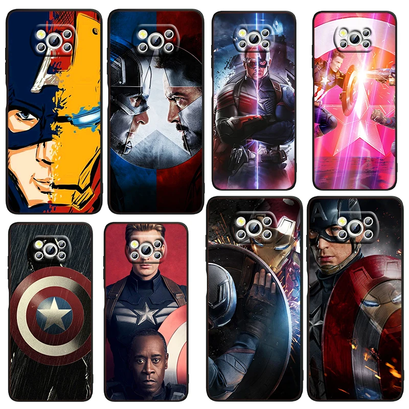 

Hot Marvel Captain America Phone Case For Xiaomi Mi Poco X4 X3 NFC F4 F3 GT M4 M3 M2 F2 Pro C3 5G Fundas Soft TPU Black Cover