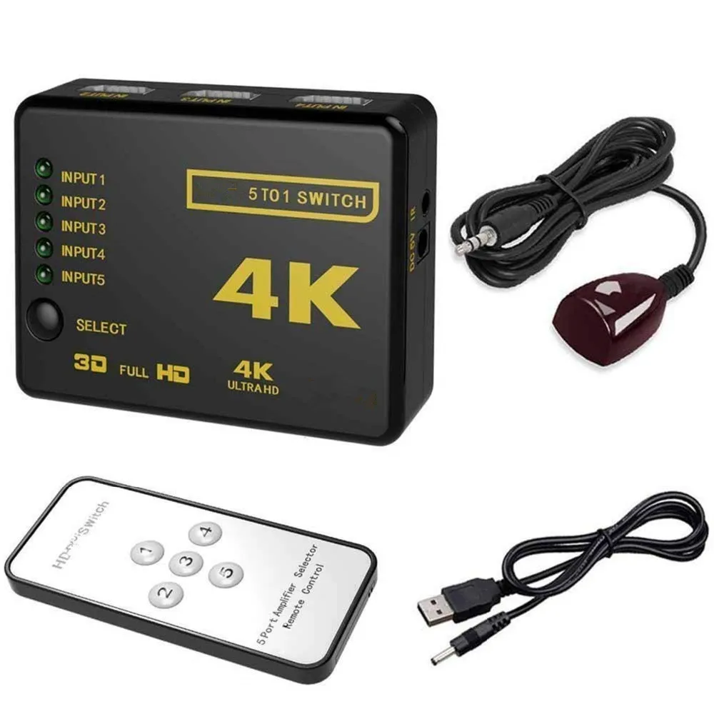 

NEWCE HDMI-compatible Switcher 4K HD1080P 3 5 Port HD Switch Selector Splitter With Hub IR Remote Controller For HDTV DVD TV BOX