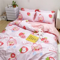 cute strawberry milk bedding set for girl kawaii cotton twin full queen size bedding double fitted bed sheet duvet cover set