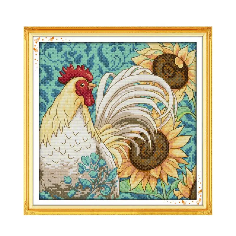 

Sunflower and cock cross stitch kit 14ct 11ct pre stamped canvas cross stitching animal lover embroidery DIY handmade needlework