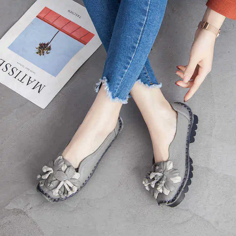 Handmade Luxury Flats Women Designer Moccasins Ladies Lug Sole Shockproof Ballet Flats Woman Cushioned Slip On Gray Moccasins