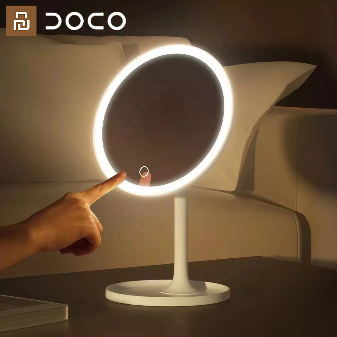 

Зеркало Youpin DOCO круглое со светодиодной подсветкой, 360 дюйма, USB-зарядка, сенсорный экран, регулируемая яркость, подсветка для макияжа, складн...