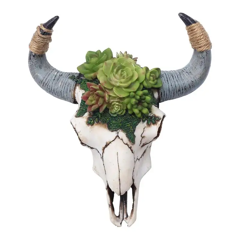 

Cow Skull Decor Succulent Cow Skull Wall Decor Resin Bull Cow Skull Head Wall Decor With Succulent Plants For Living Room