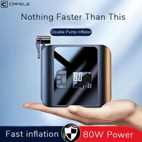 cafele 80w car tyre inflator 6000mah pump air compressor portable for car boat air pump bicycle tire pressure tester with led