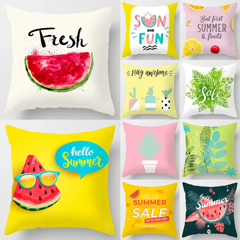 

New Watermelon Pattern Summer Decorative Cushion Cover Lemon Print Waist Pillowcase 45X45CM Sofa Throw Pillow Case Home Decor