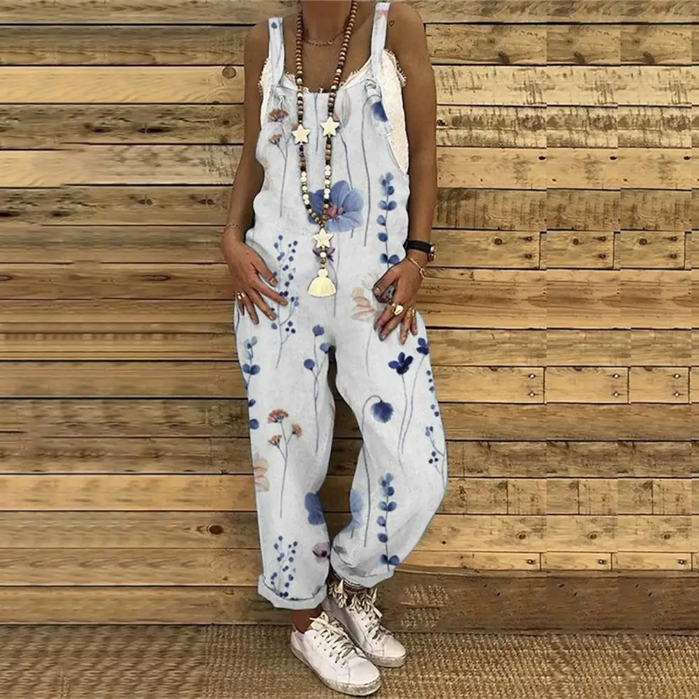 

Stylish Women Jumpsuit Casual Summer Jumpsuit Flower Printing Retro Lady Jumpsuit Dress-up