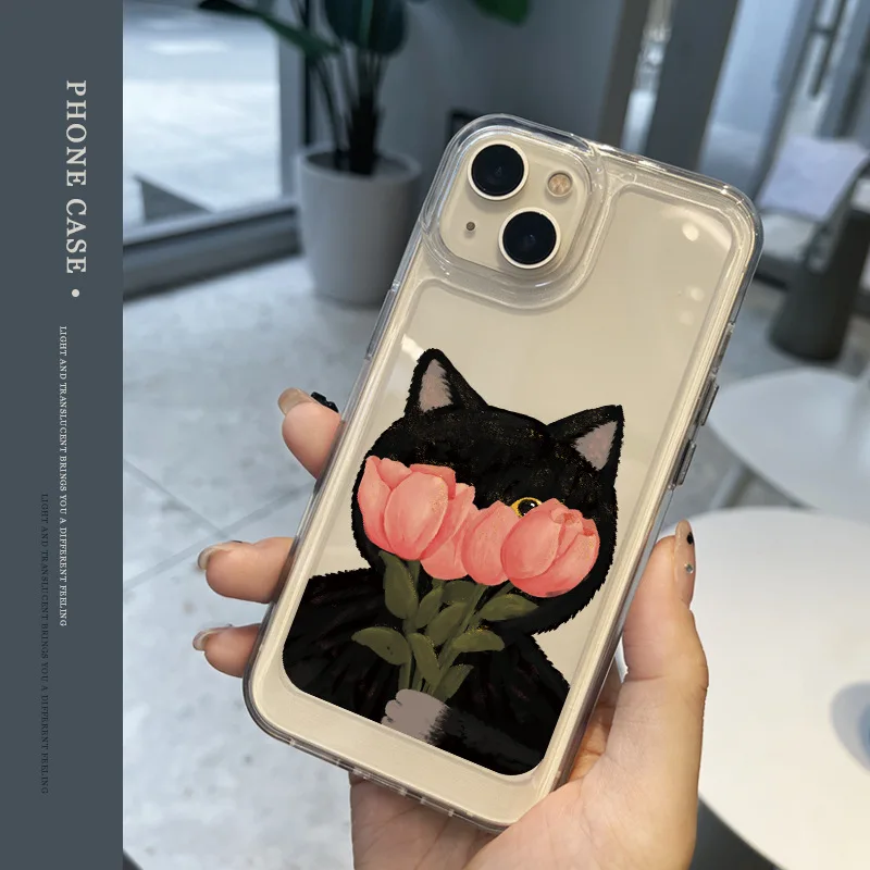 Creative clear pattern cat iphone 14 pro max case  Transparent Soft TPU Phone Case for iphone 14 Case/14 Plus /14 Pro