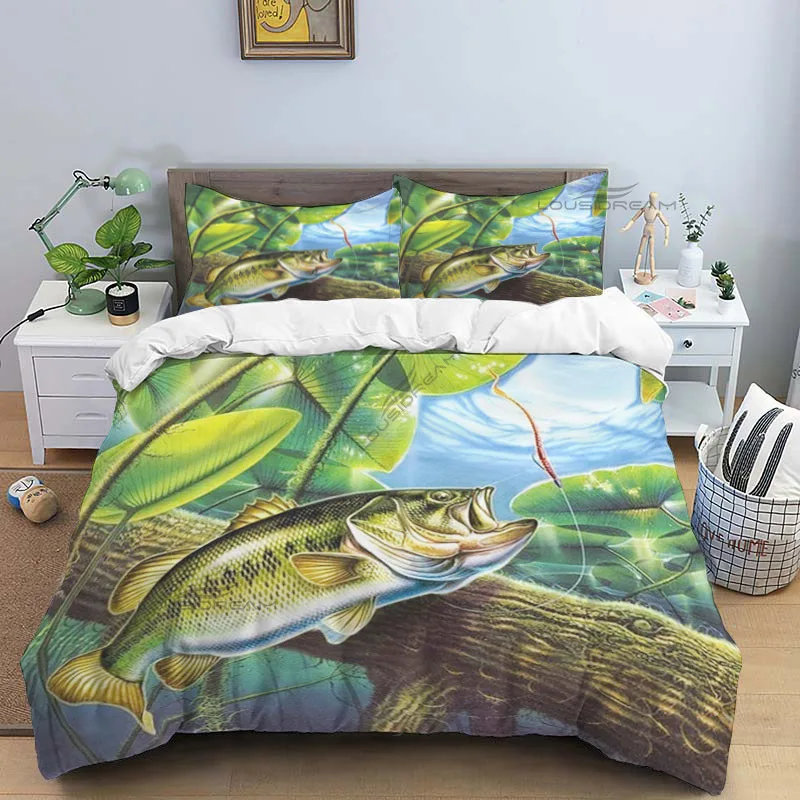 

Catch A Big Fish Patterns Comforter Bedding Set,Duvet Cover Bed Set Quilt Cover Pillowcase,King Queen Size Bedding Set